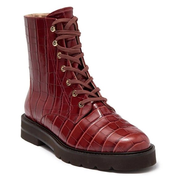 Stuart Weitzman Bootie Women's 8 Cardamom Mila Lift Croc Leather Combat New - Picture 1 of 11